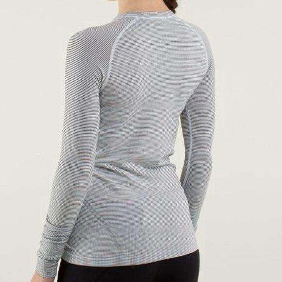 Lululemon Size 10 Run Swiftly Tech Long Sleeve Crew Tempo Stripe Black White - Picture 2 of 15